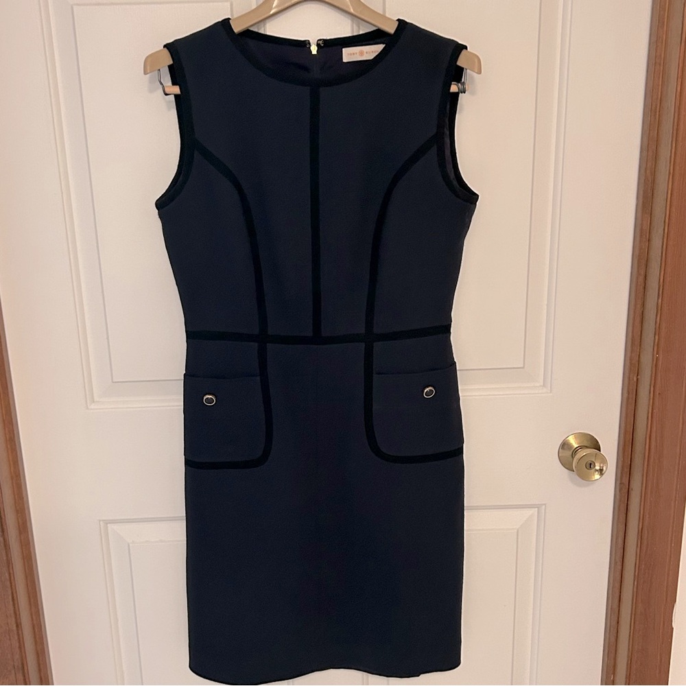 Tory Burch Classic Black & Navy Midi Dress Sz 8